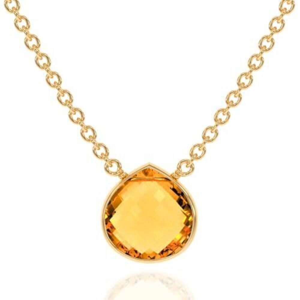 4259 Citrine Necklace , Premium Gold Heart Bezel Necklaces - Tarnish Free